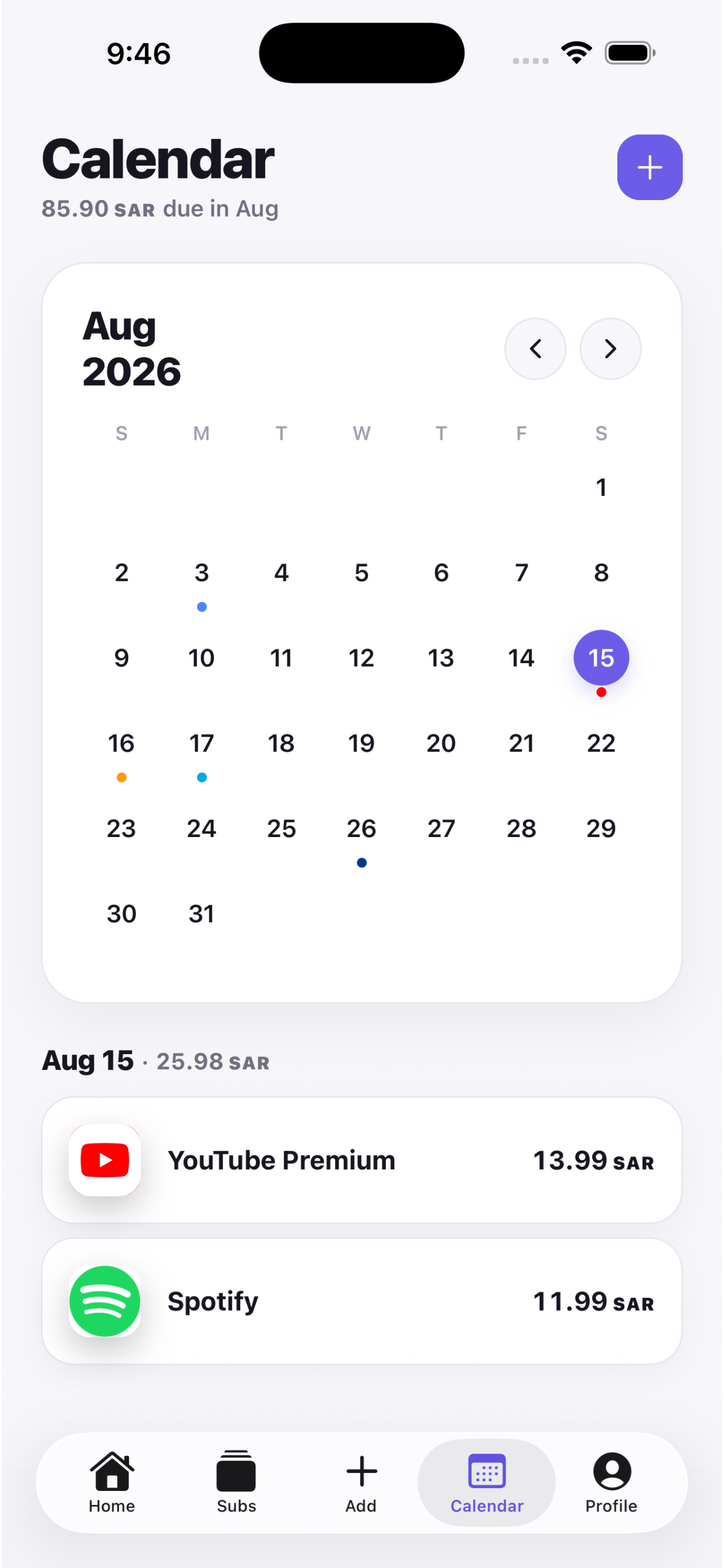 Tally payments calendar