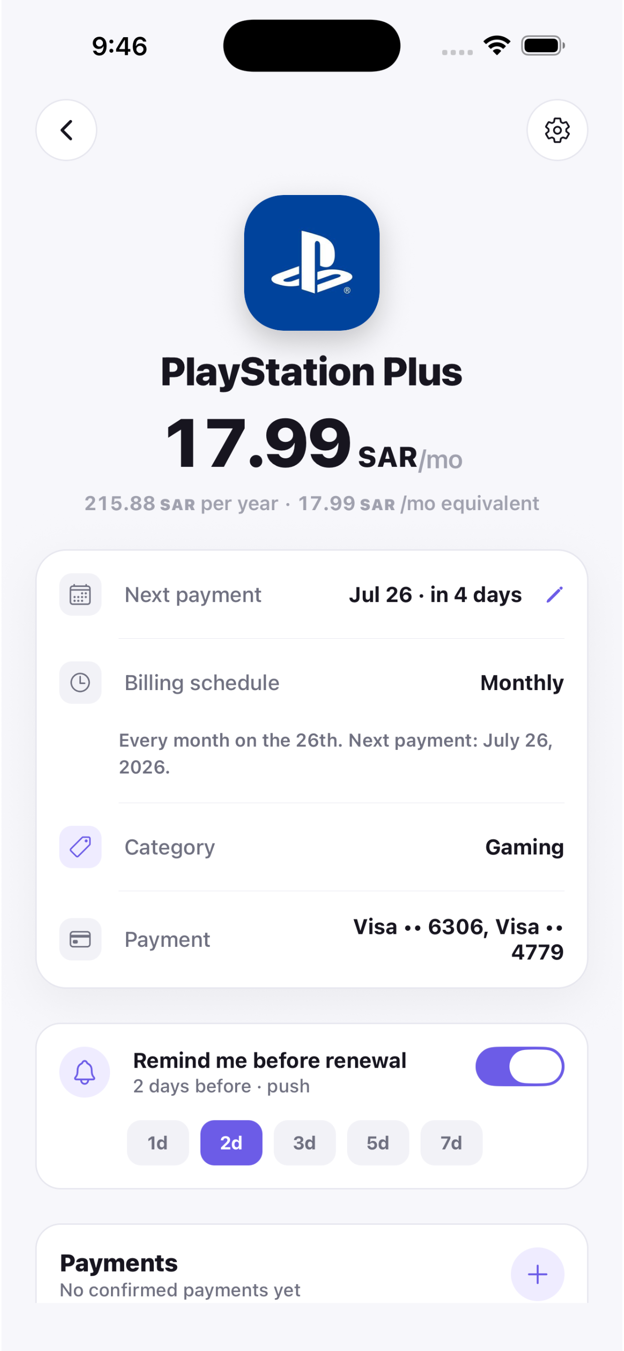 Tally subscription detail