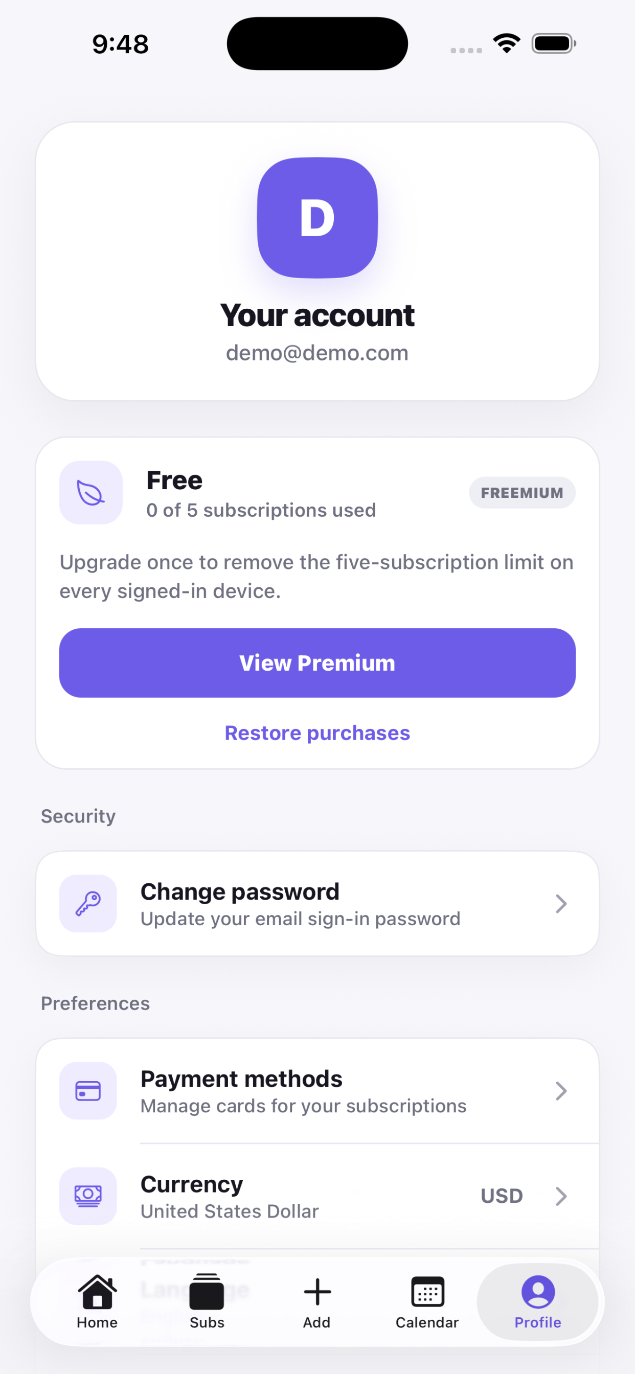 Tally profile screen